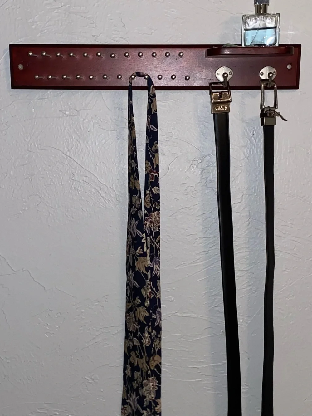 Vintage Lord & Taylor Wooden Wall Mount Tie/Belt Rack with Valet Ledge